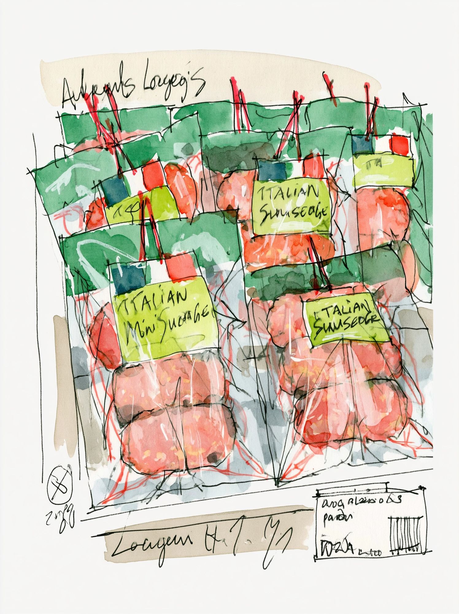 Italian Sausage Watercolor Sketch Poster. poster detail