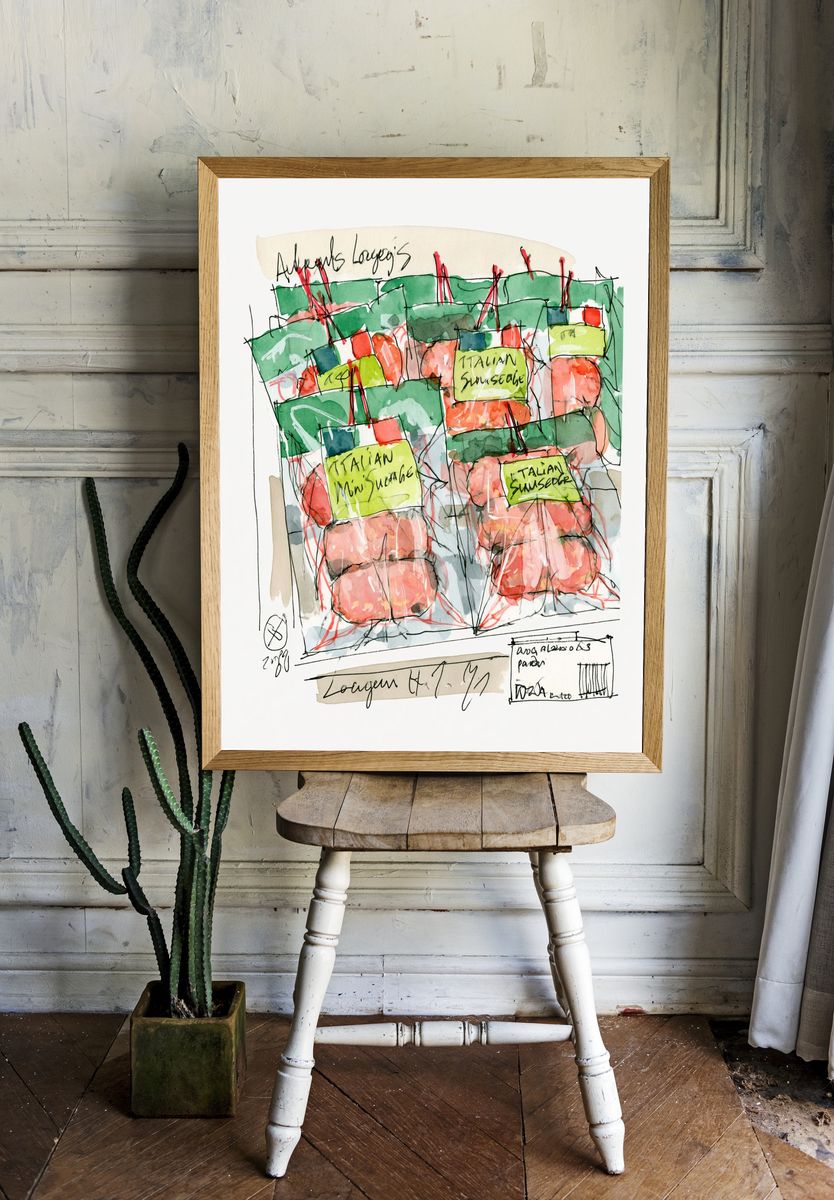 Italian Sausage Watercolor Sketch Poster. — room view 1