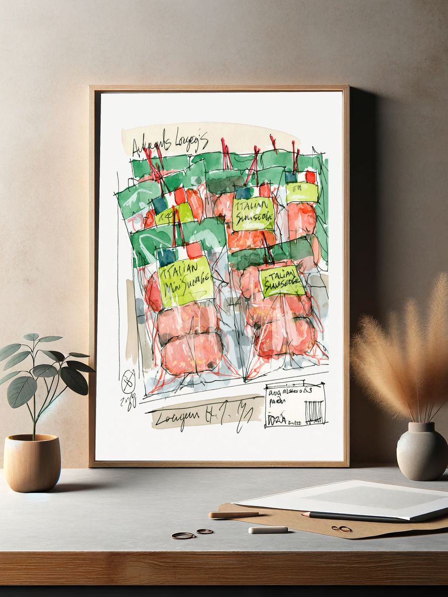 Italian Sausage Watercolor Sketch Poster. — room view 2
