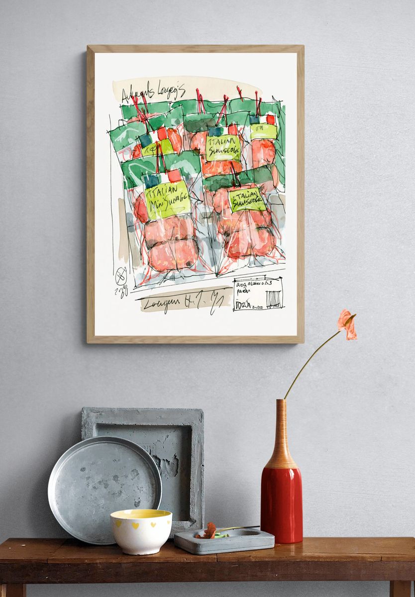 Italian Sausage Watercolor Sketch Poster. — room view 3