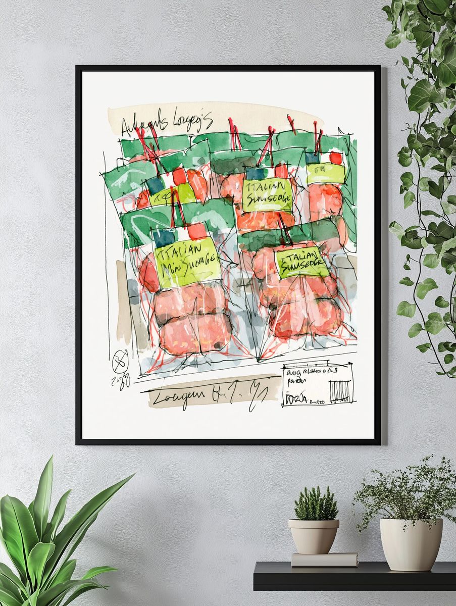 Italian Sausage Watercolor Sketch Poster. — room view 4