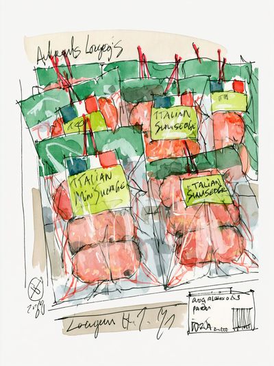 Italian Sausage Watercolor Sketch Poster.