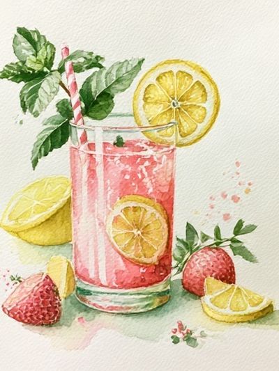 Pink Citrus Cocktail Watercolor Print. poster