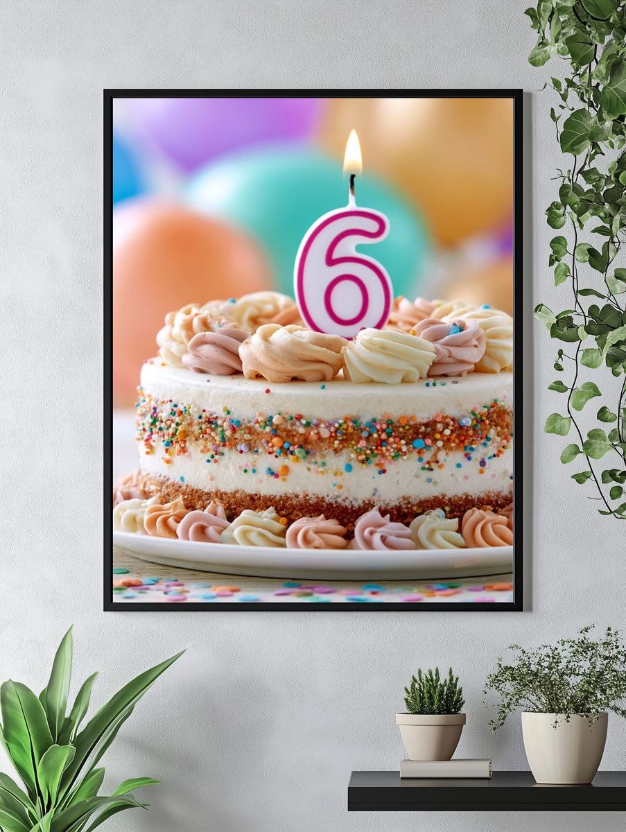 Birthday Cake with Number 6 Print. — room view 4