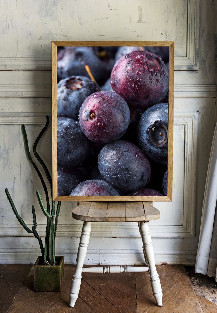 Wet Blueberries Photography Poster. — room view 1