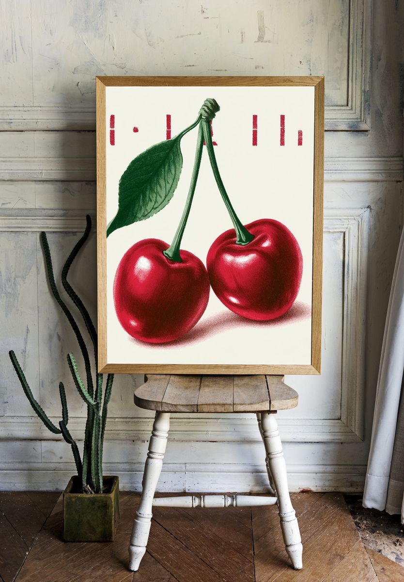 Cherry Still Life Vintage Print. — room view 1