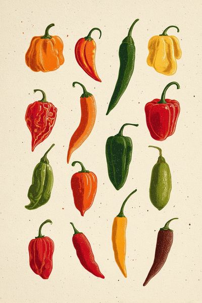 Colorful Chili Peppers Illustration Poster.
