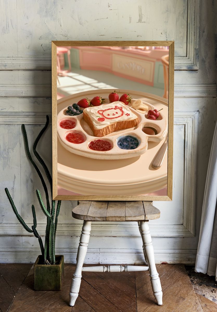 Cute Strawberry Toast Food Drink Poster. — room view 1