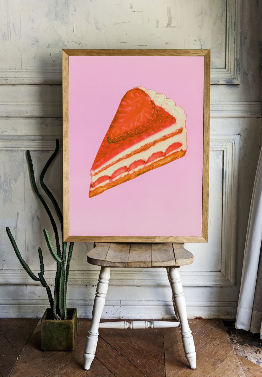 Strawberry Cake Slice Food Poster. room preview