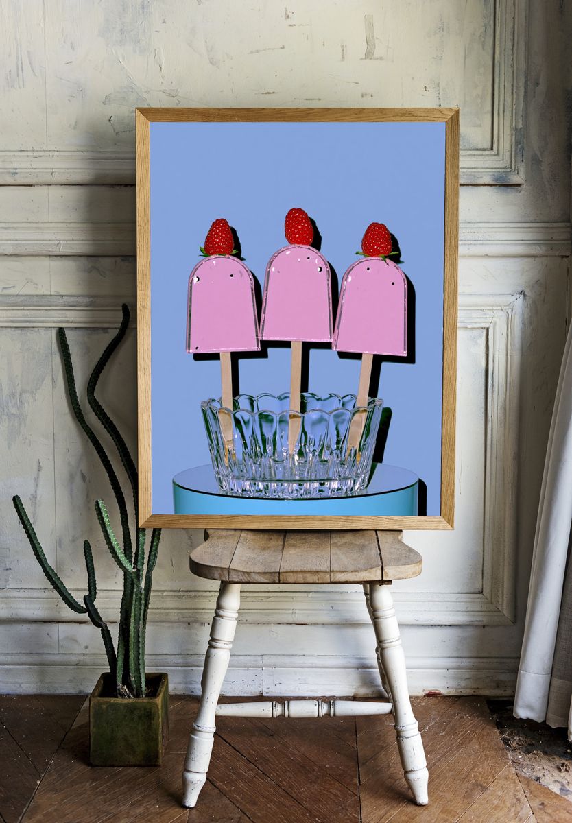 Strawberry Popsicle Still Life Poster. — room view 1