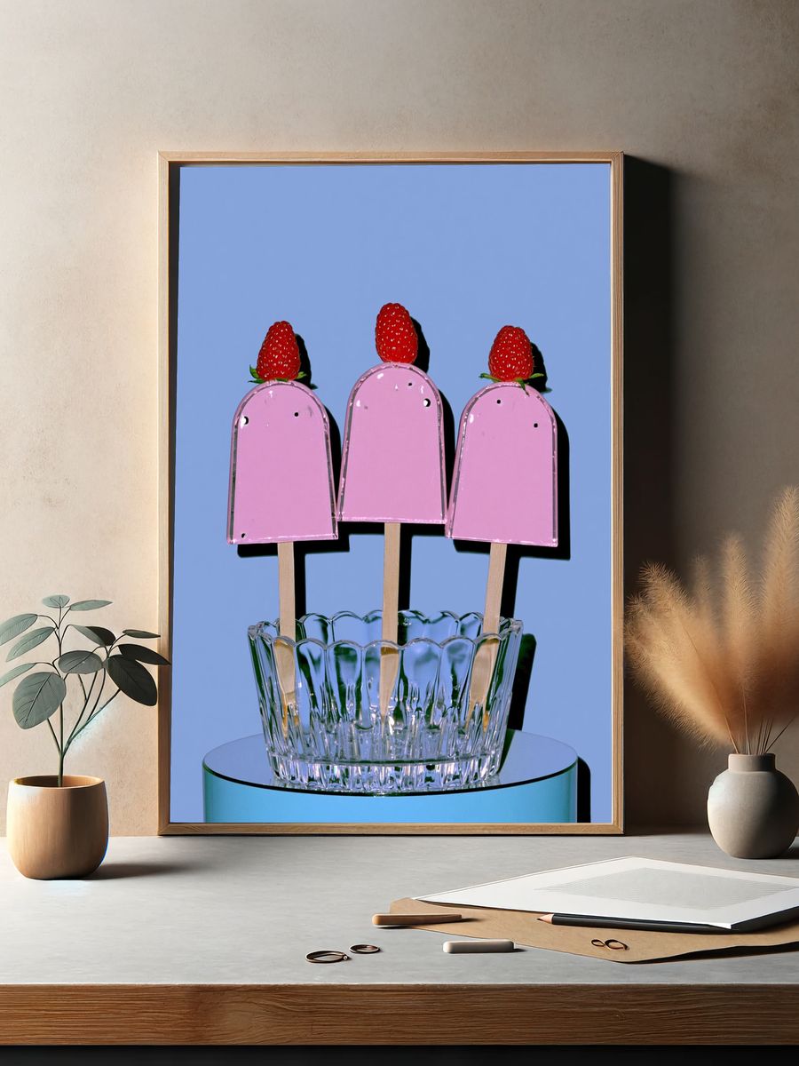 Strawberry Popsicle Still Life Poster. — room view 2