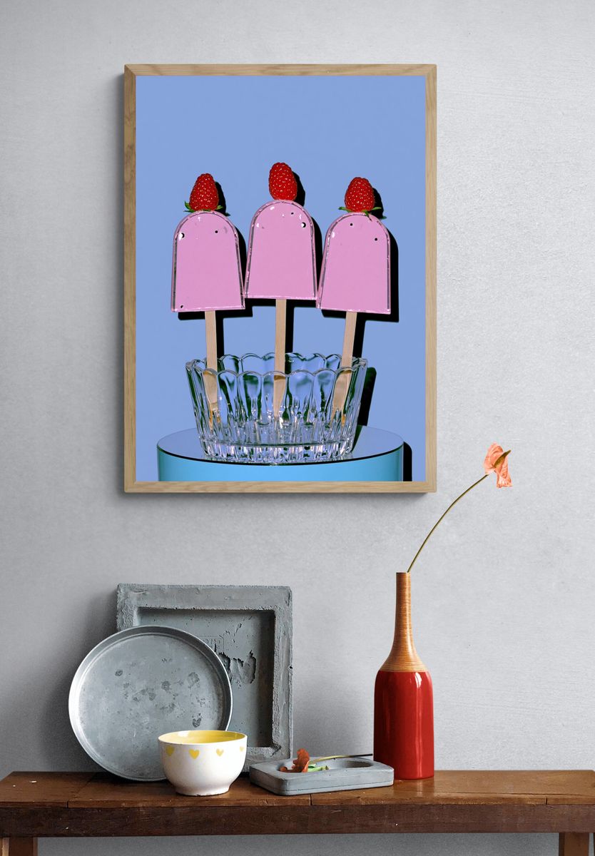 Strawberry Popsicle Still Life Poster. — room view 3