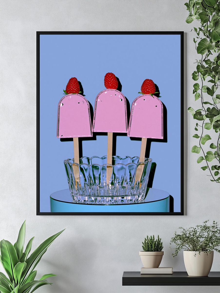 Strawberry Popsicle Still Life Poster. — room view 4