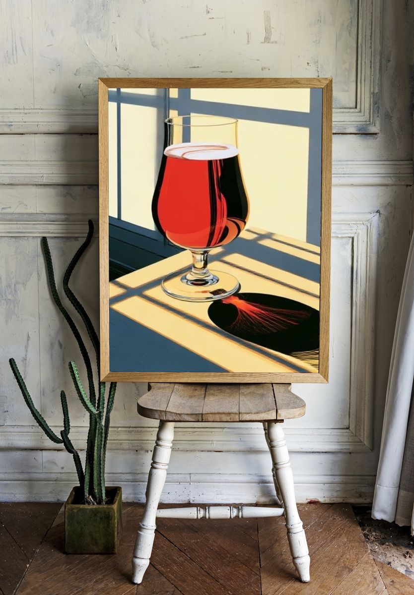 Sunlit Wine Glass Still Life Poster. room preview