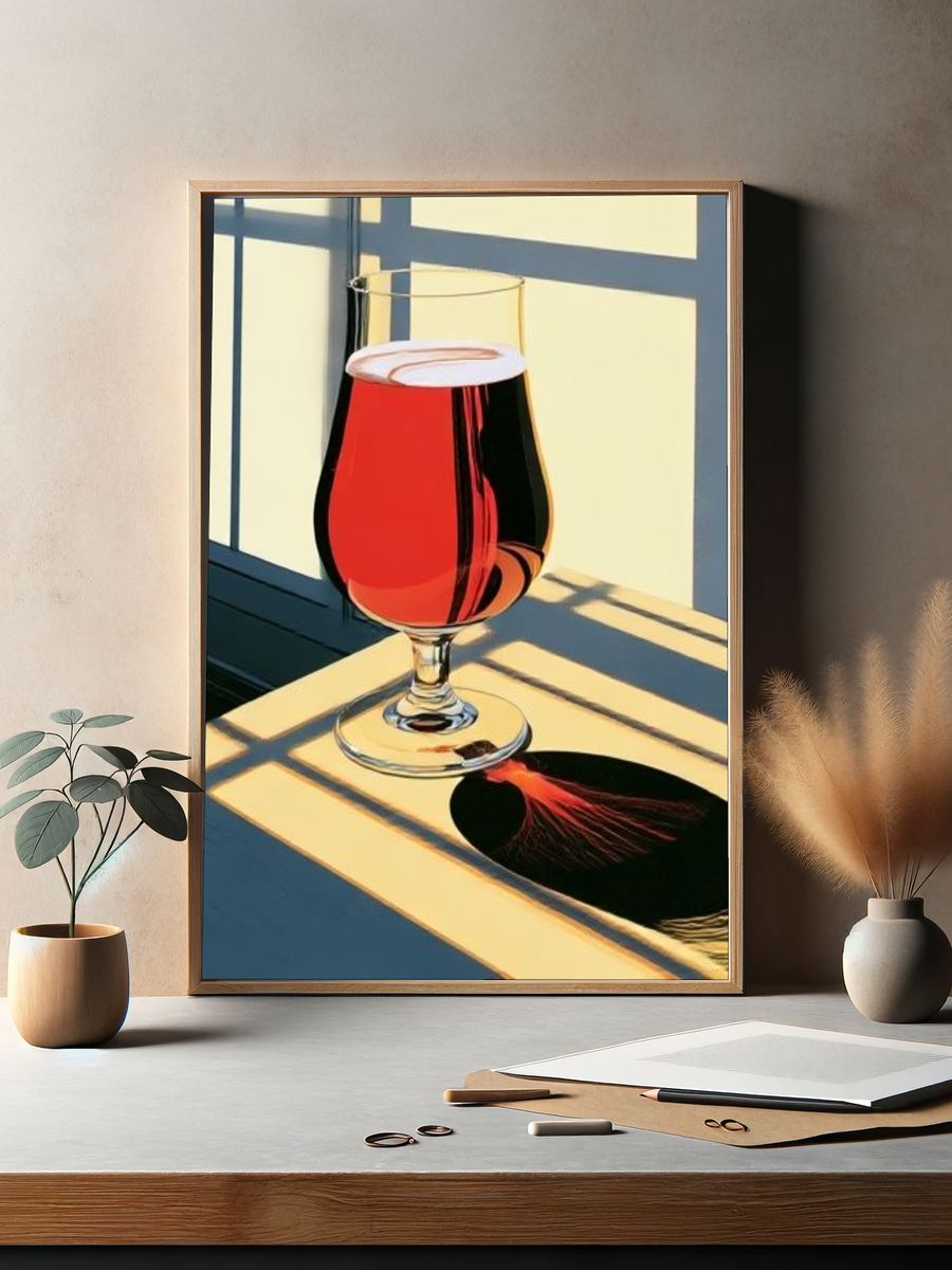 Sunlit Wine Glass Still Life Poster. — room view 2