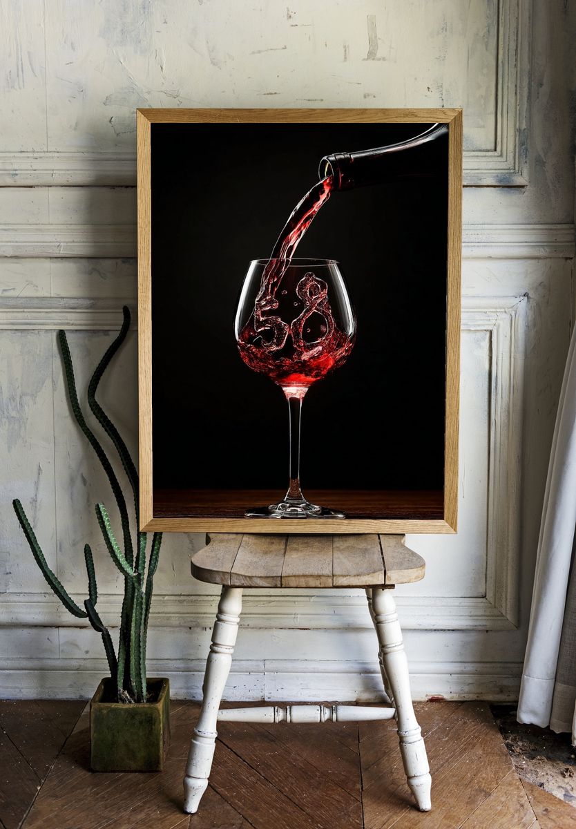 Red Wine Pour Photography Poster. — room view 1