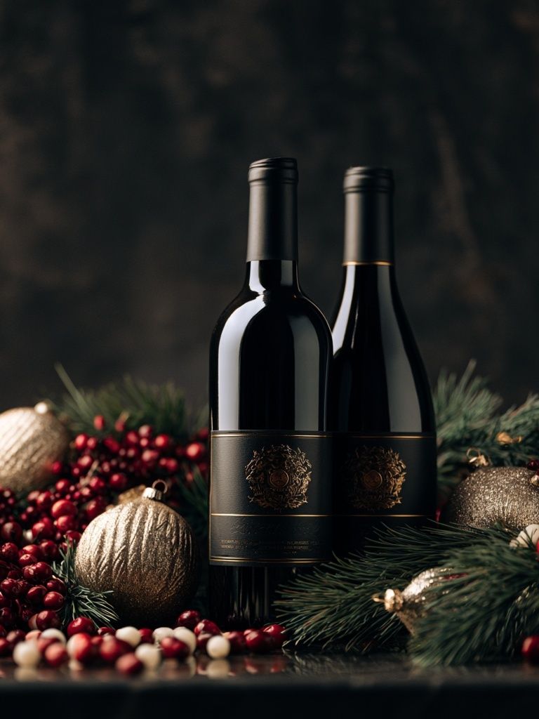 Festive Wine Bottles Photography Poster. poster detail