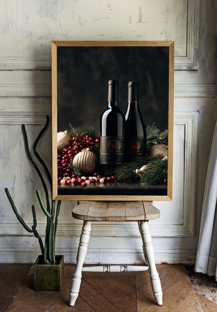 Festive Wine Bottles Photography Poster. — room view 1
