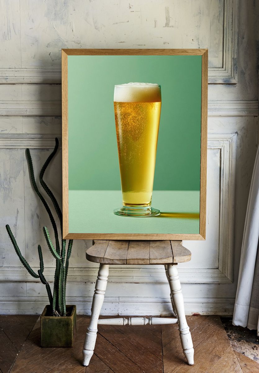 Golden Beer Glass Photography Poster. room preview