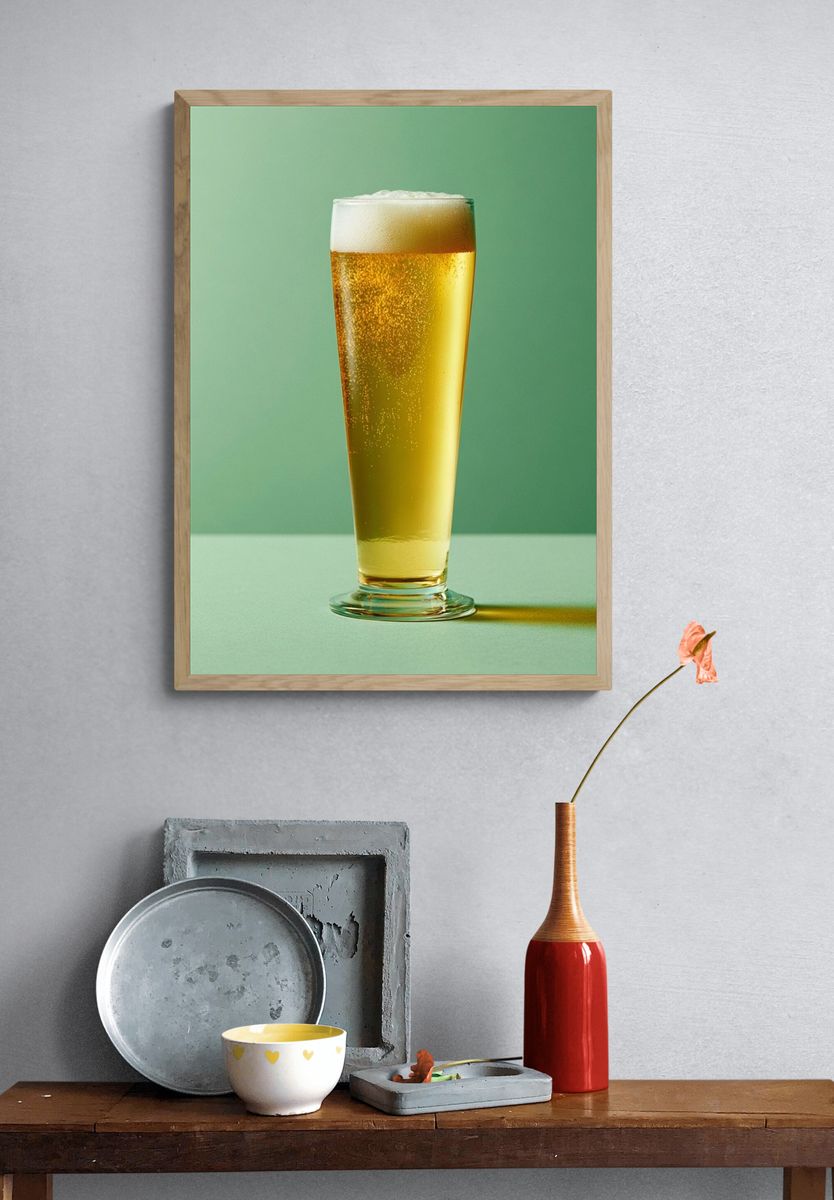 Golden Beer Glass Photography Poster. — room view 3