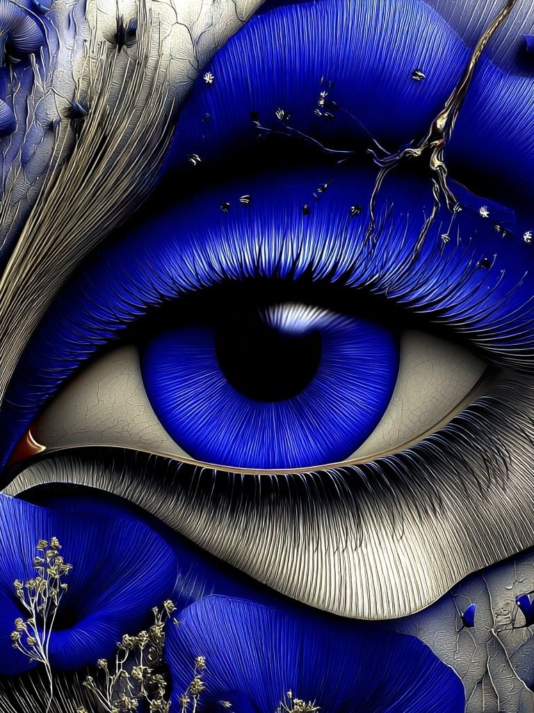 Blue Eye with Floral Elements — Fine Art Print. poster — fine-art art