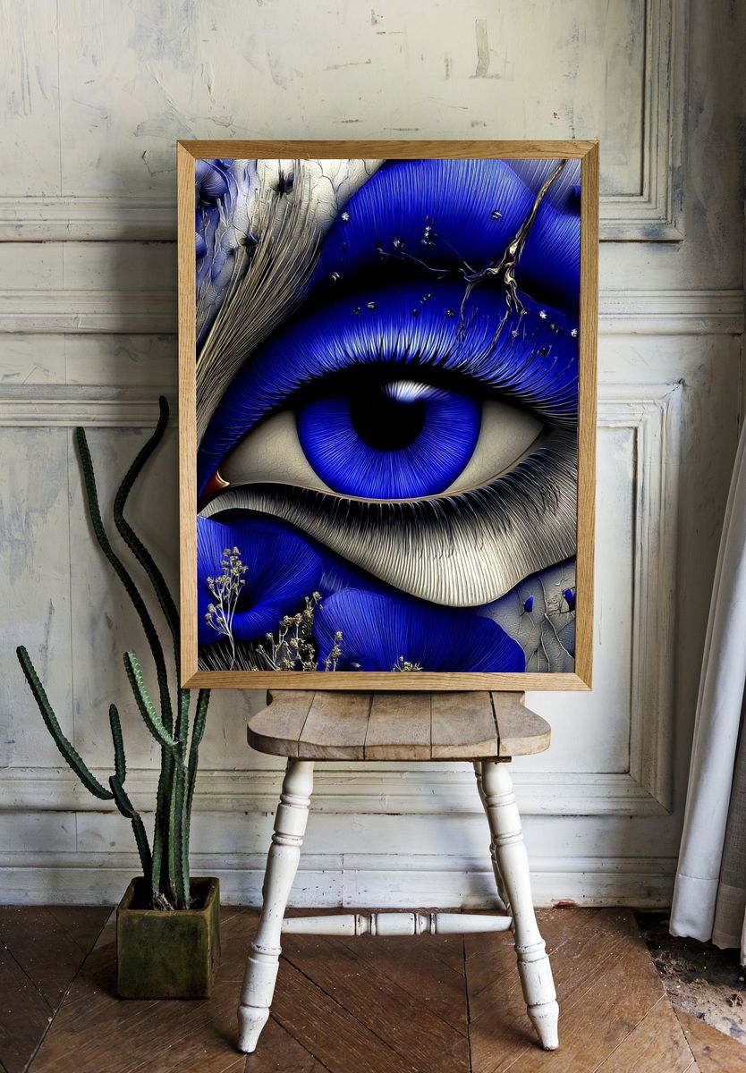 Blue Eye with Floral Elements — Fine Art Print room preview