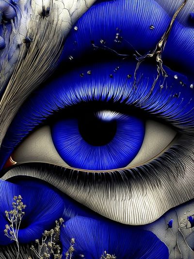 Blue Eye with Floral Elements — Fine Art Print. poster print