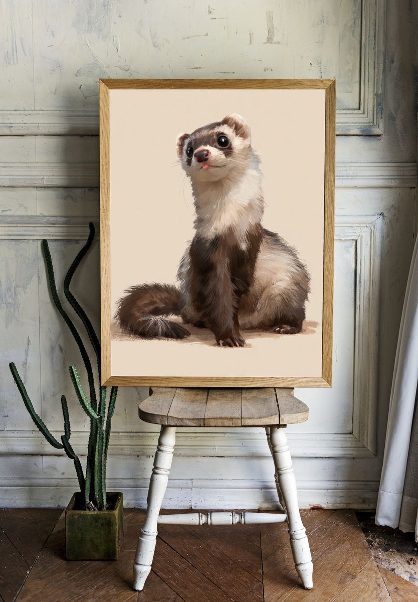Ferret Portrait Illustration Poster. room preview