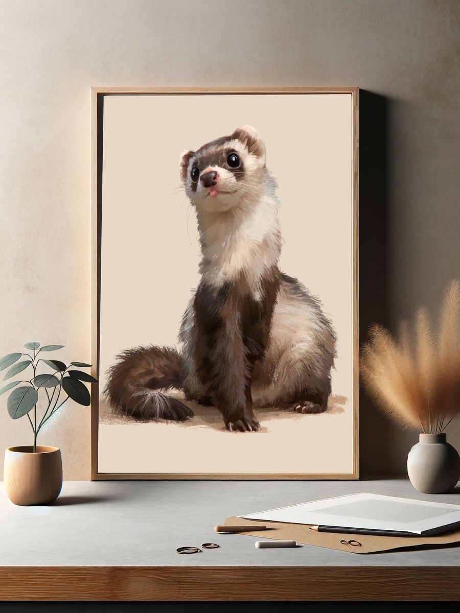 Ferret Portrait Illustration Poster. — room view 2