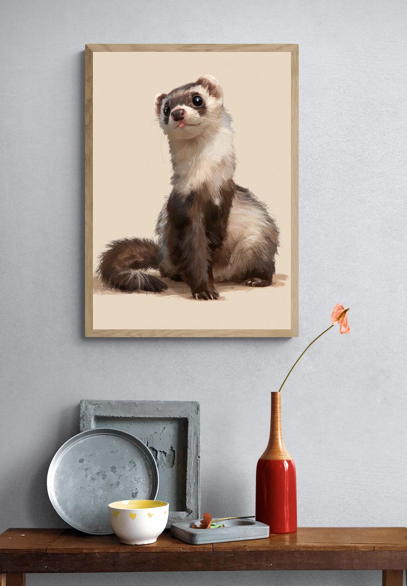 Ferret Portrait Illustration Poster. — room view 3