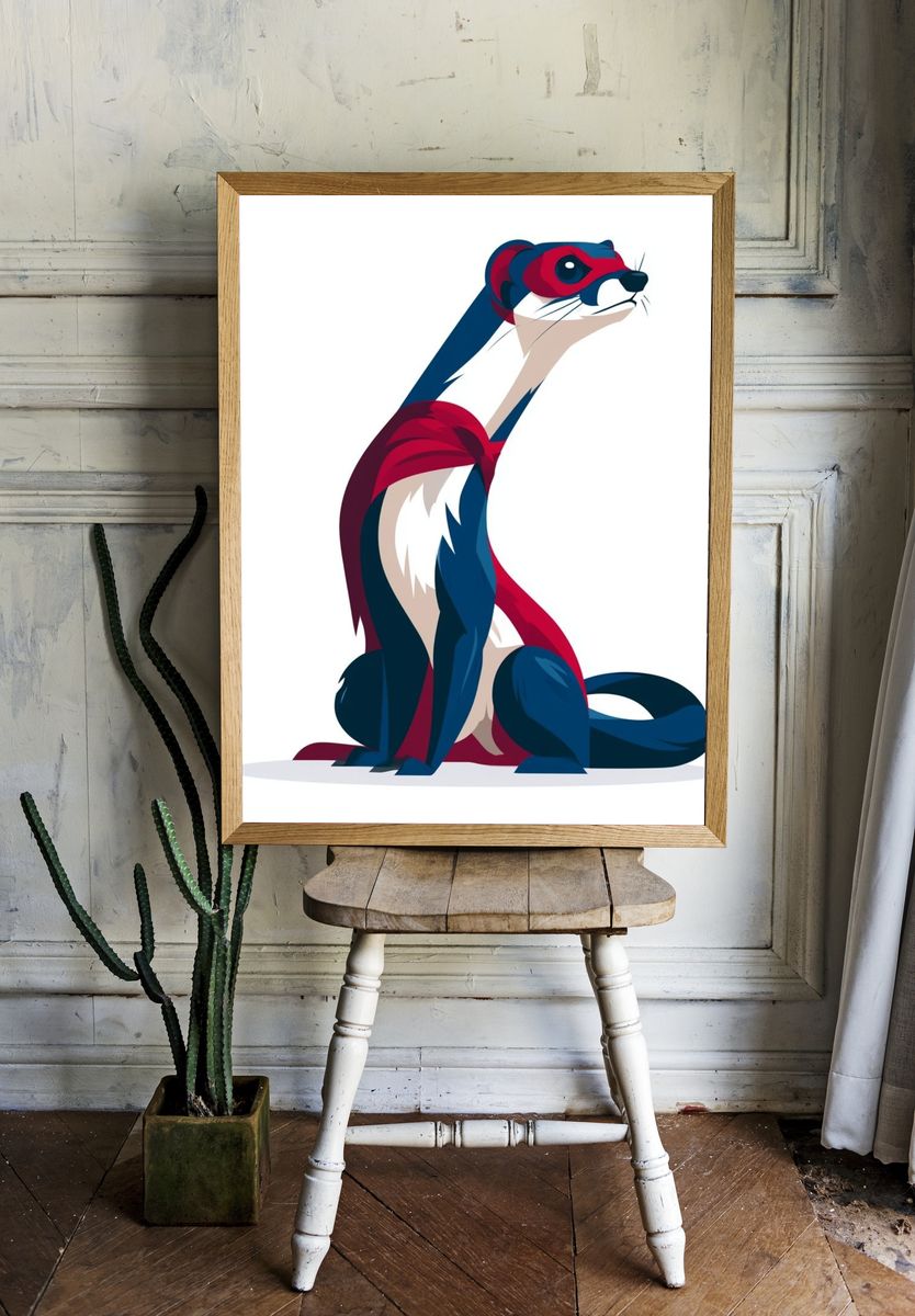 Stylized Ferret Illustration Poster. — room view 1