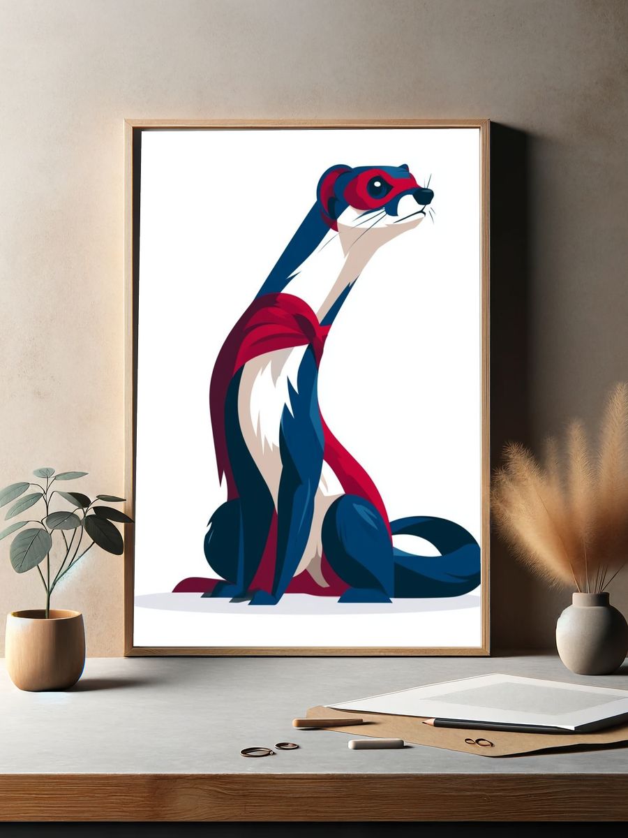 Stylized Ferret Illustration Poster. — room view 2