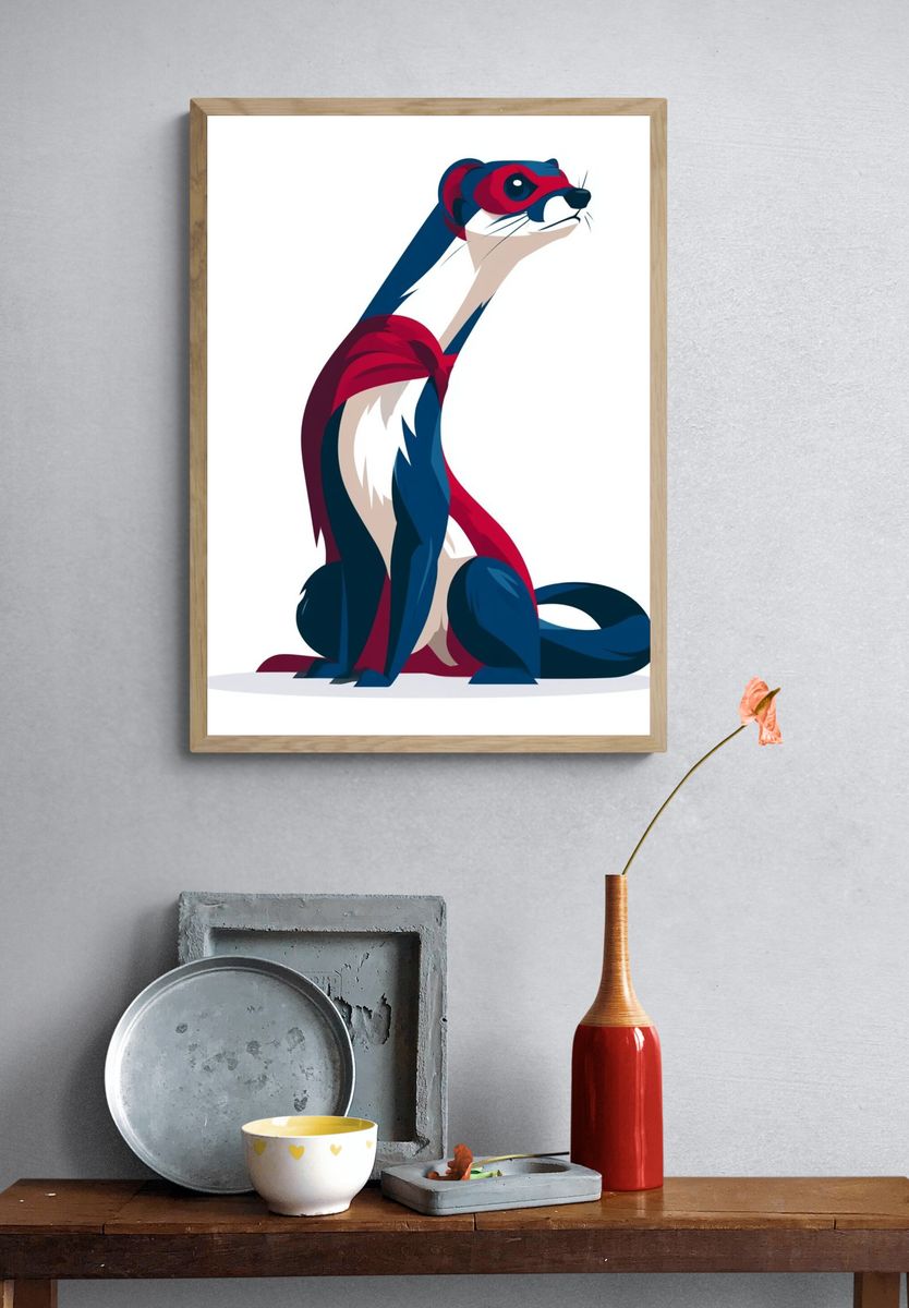 Stylized Ferret Illustration Poster. — room view 3