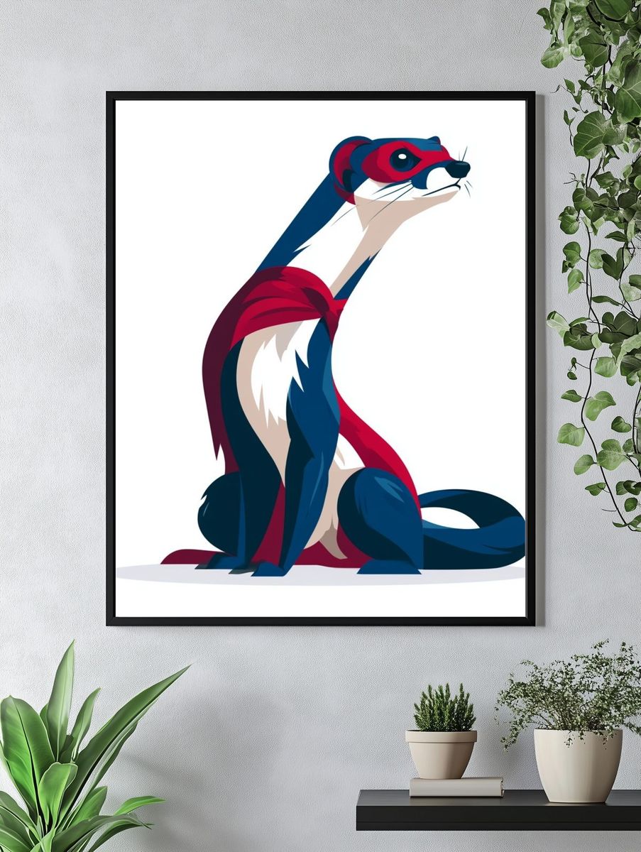 Stylized Ferret Illustration Poster. — room view 4