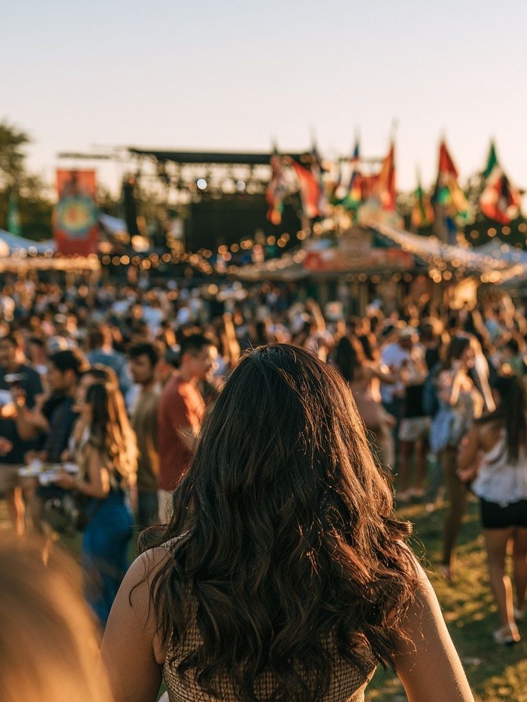 Festival Crowd Sunset Photography Poster. poster detail