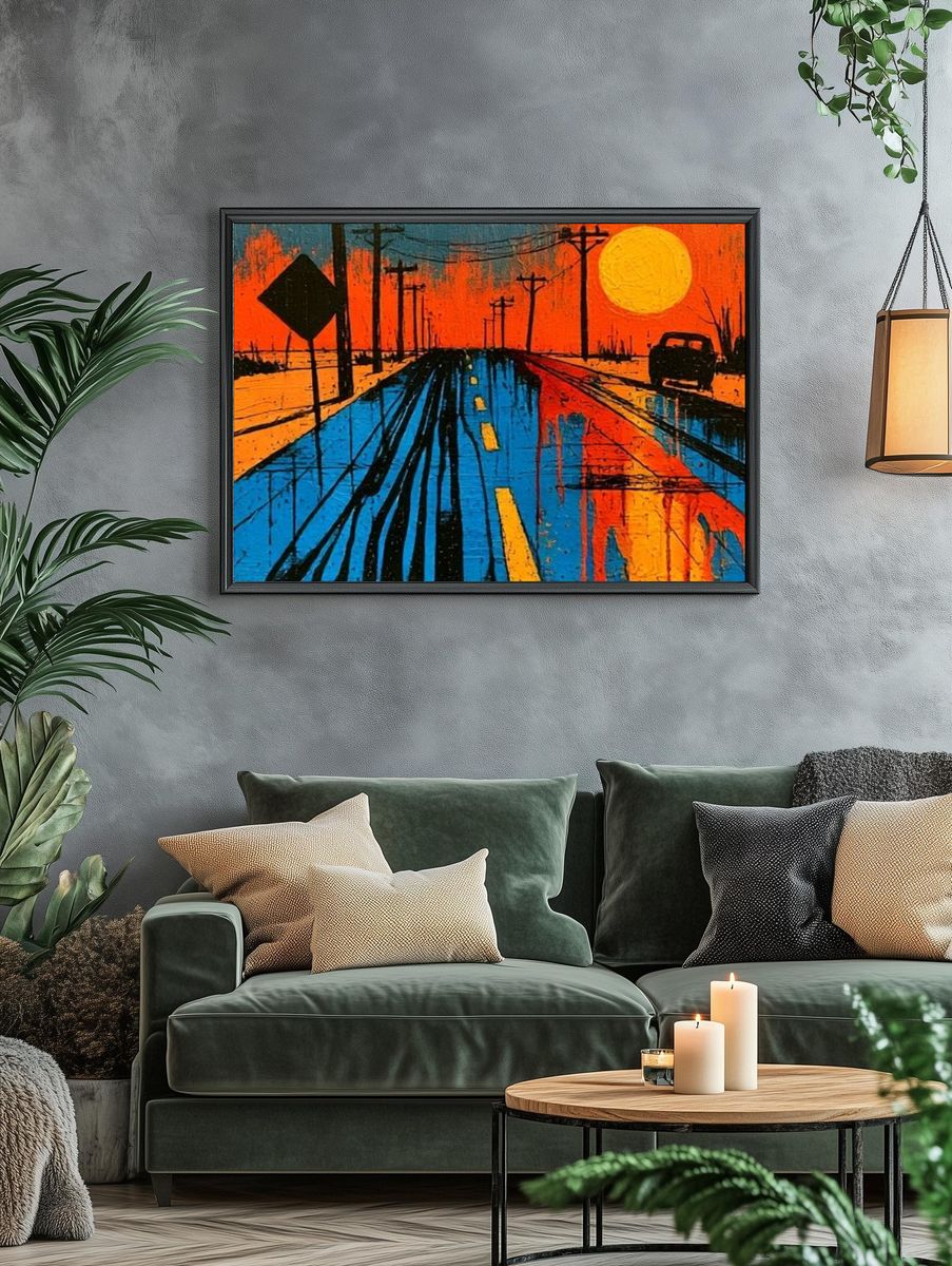 Sunset Highway Expressionist Poster. — room view 4