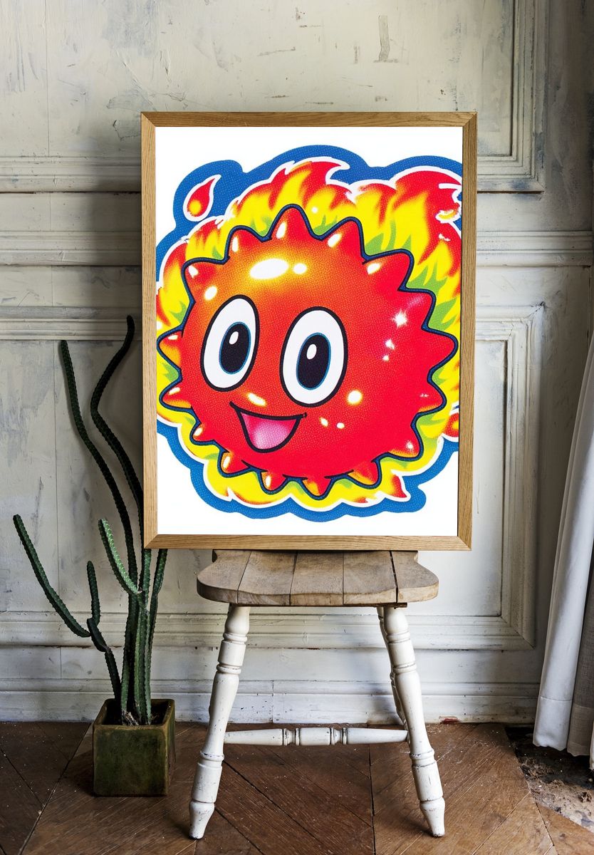 Cute Fireball Character — Illustration Print. room preview