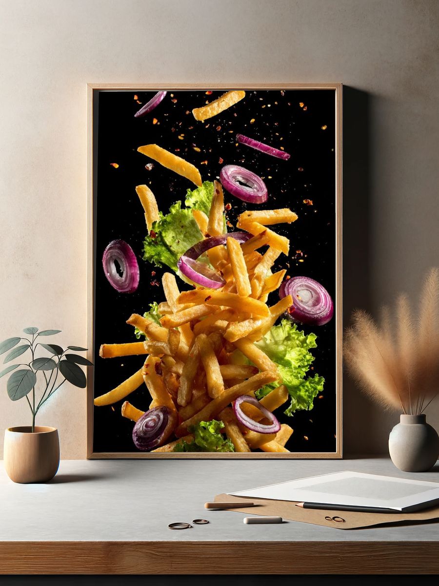 Falling French Fries — Food Photography Print. — room view 2
