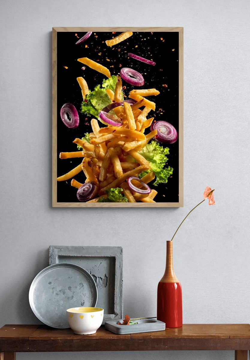 Falling French Fries — Food Photography Print. — room view 3