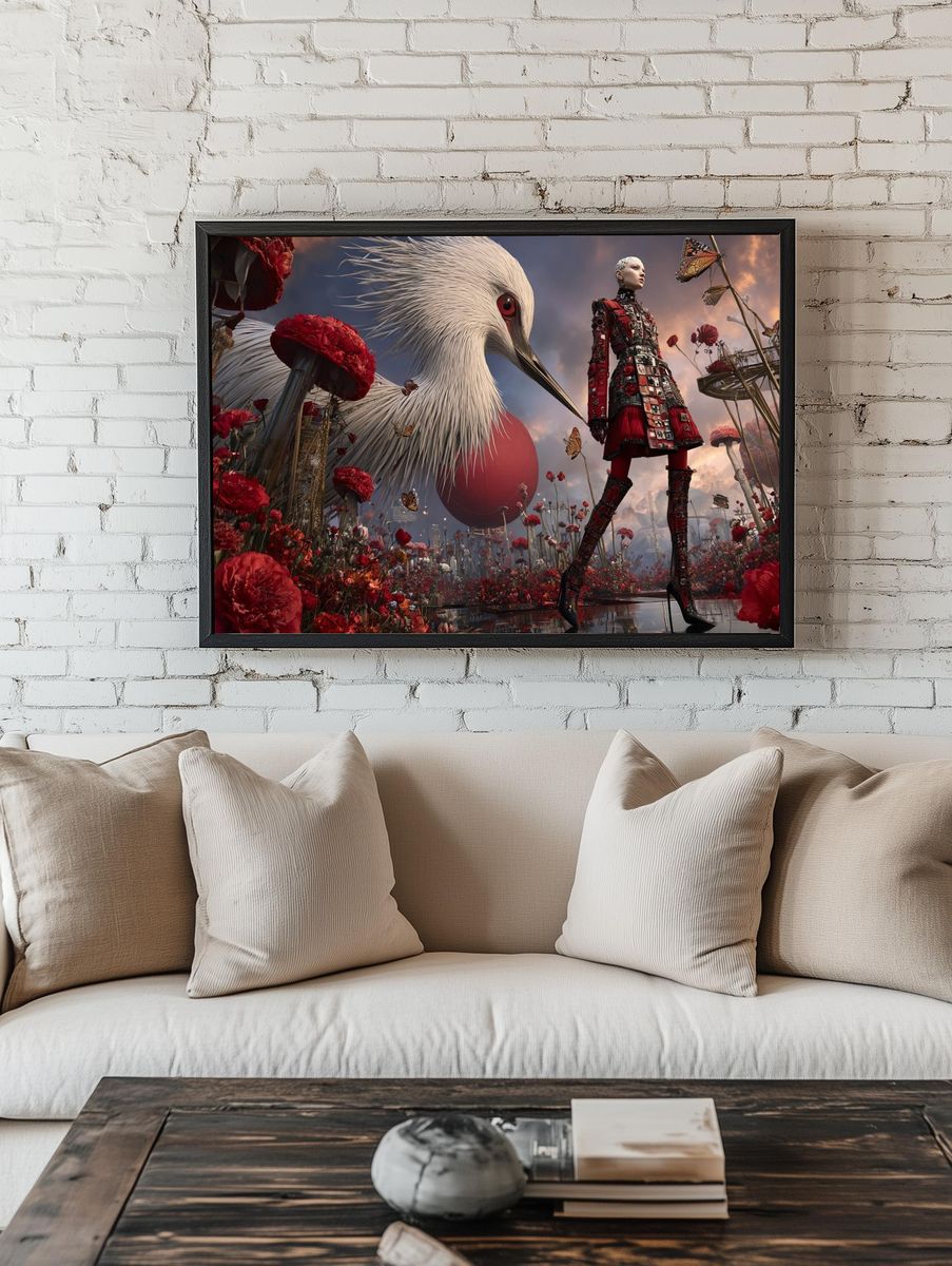 Futuristic Fashion in a Floral Landscape Poster. room preview