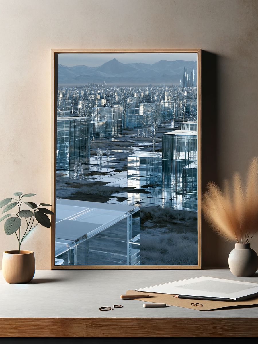Futuristic Glass Cityscape Print. — room view 2