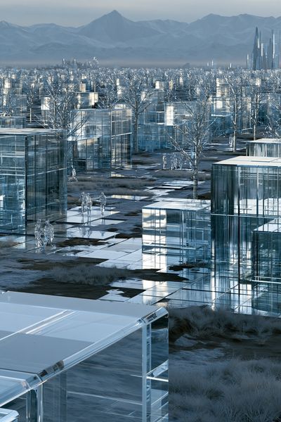 Futuristic Glass Cityscape Print. poster