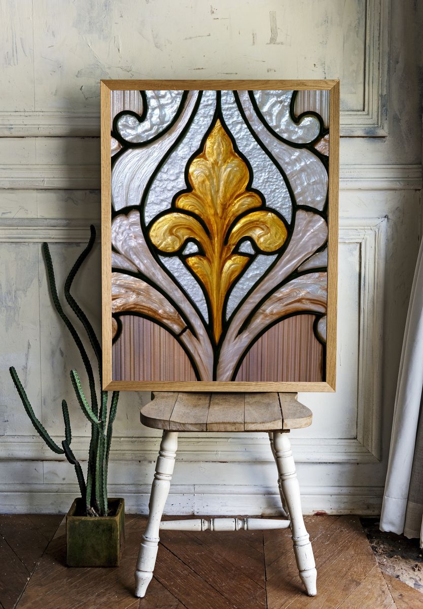 Gilded Fleur-de-Lis Stained Glass Print. — room view 1