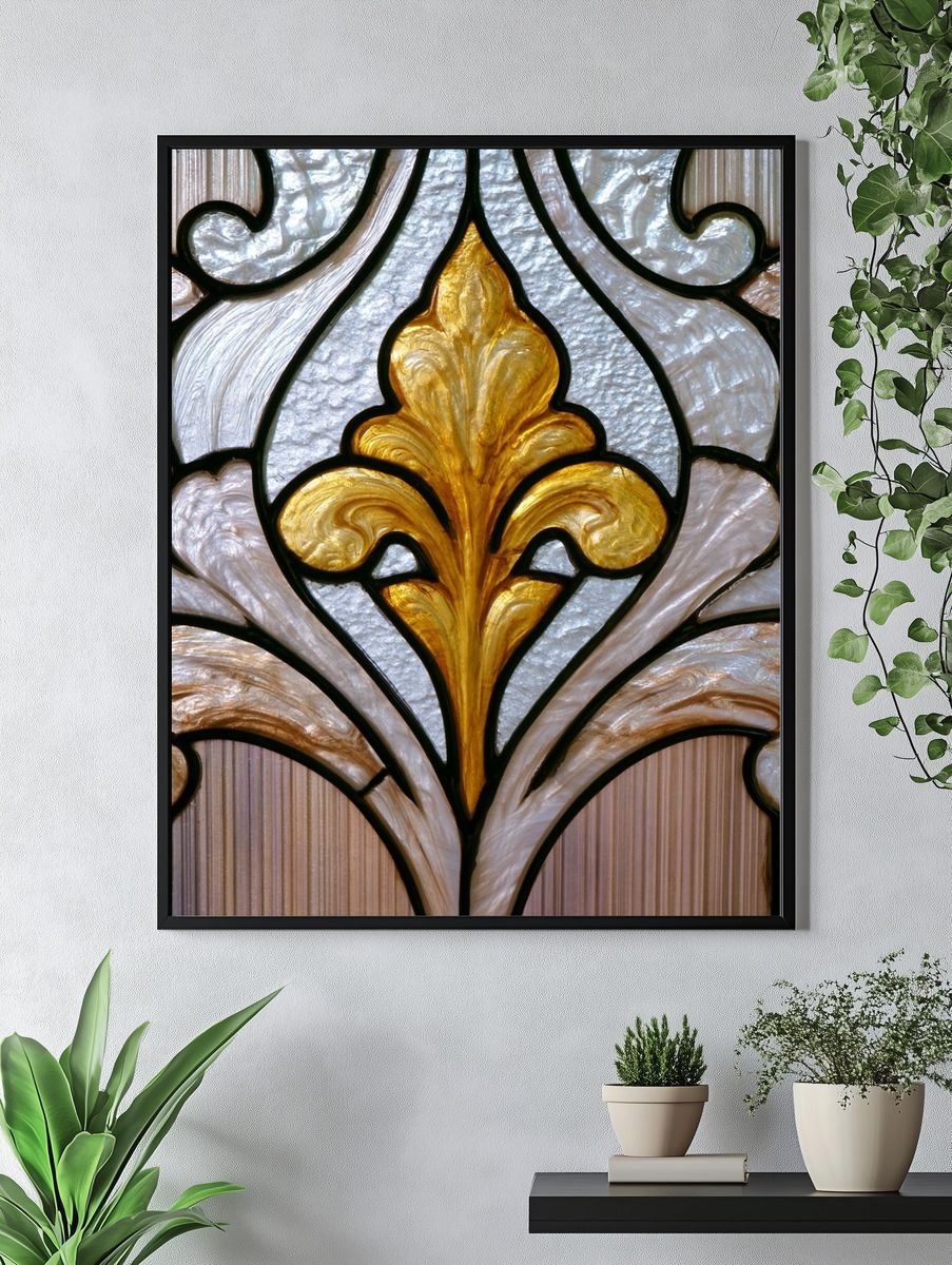 Gilded Fleur-de-Lis Stained Glass Print. — room view 4