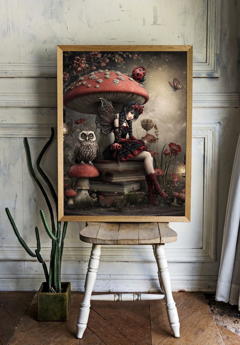 Fairy Girl with Owl — Fantasy Print room preview