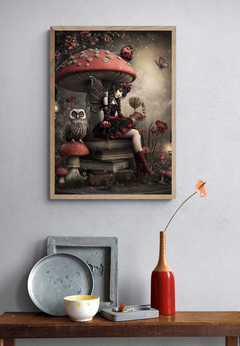 Fairy Girl with Owl — Fantasy Print. — room view 3