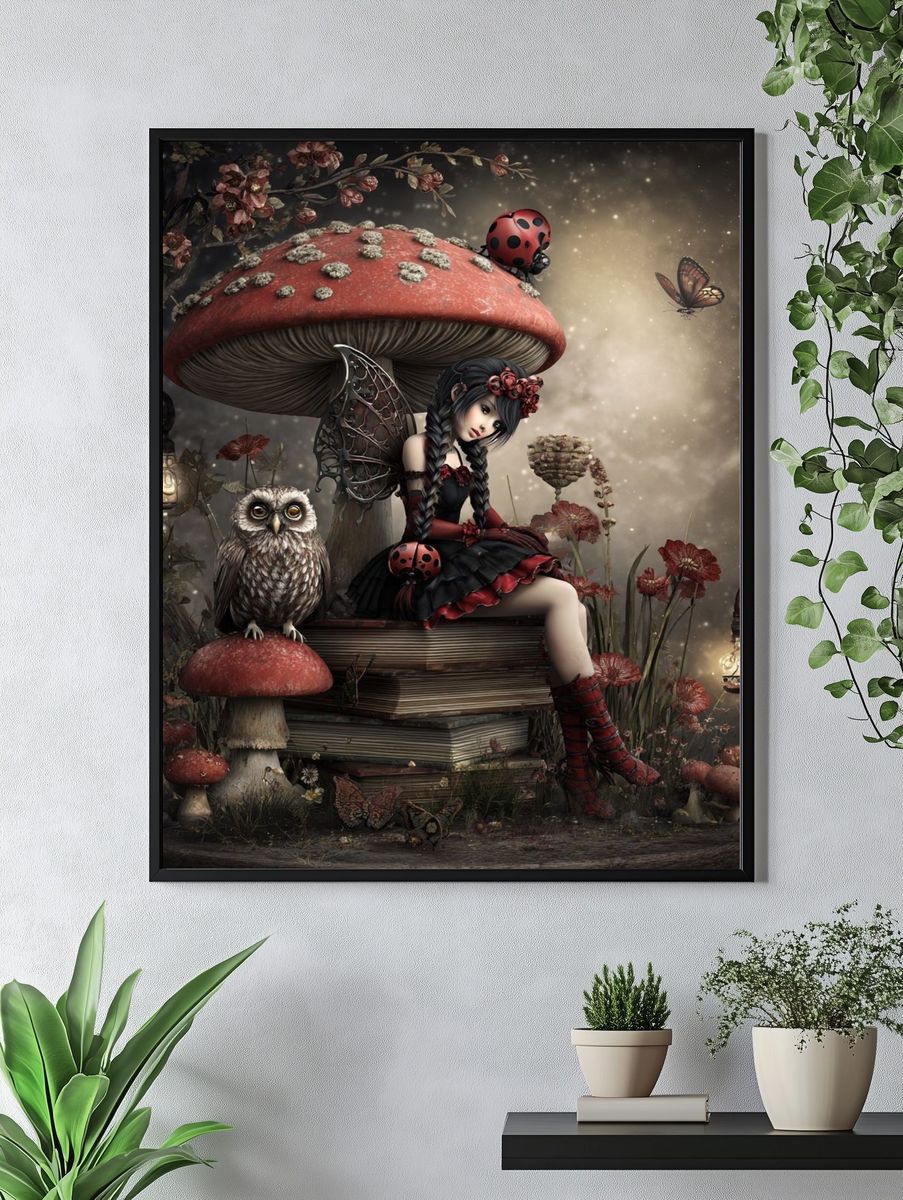 Fairy Girl with Owl — Fantasy Print. — room view 4