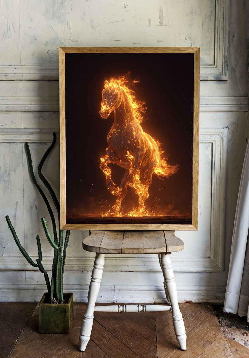 Flaming Horse Digital Art Poster. — room view 1