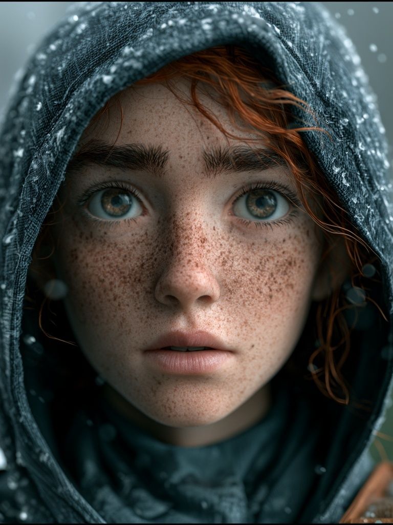 Freckled Hooded Portrait Print. poster detail