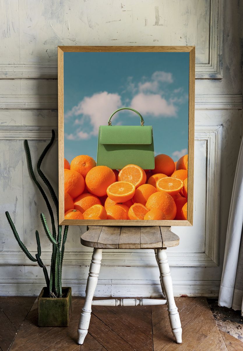 Green Handbag on Oranges — Fashion Print. — room view 1